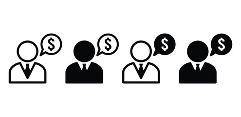 People Financial Advisor Icons Black and White Vector Design Illustration