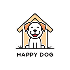 Vector illustration of a cheerful dog logo with a colorful doghouse design representing joy and companionship