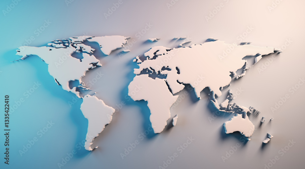 Poster Abstract 3D world map with shadows on textured background. 3D Rendering