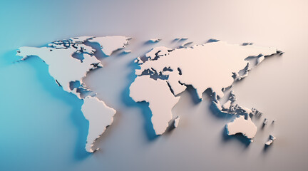 Abstract 3D world map with shadows on textured background. 3D Rendering