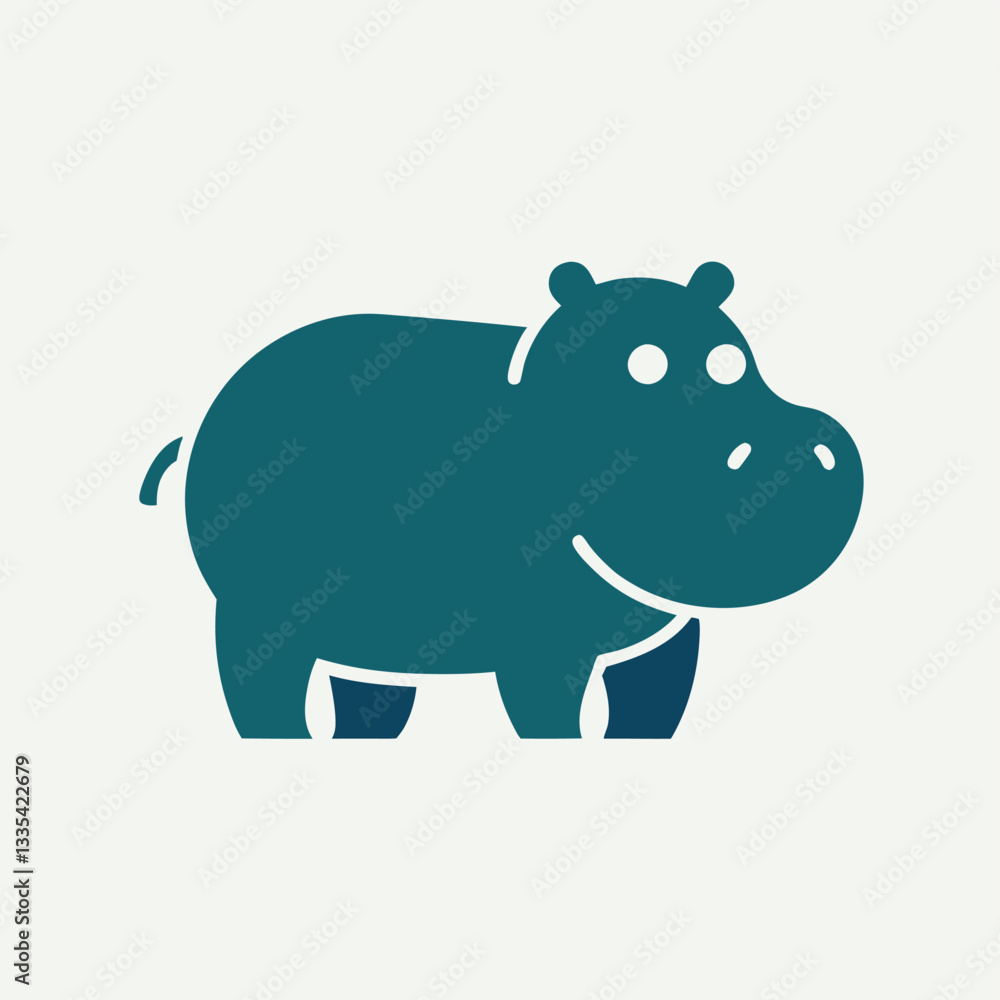 Poster vector illustration of a stylized hippo logo on a vibrant turquoise background showcasing friendly f