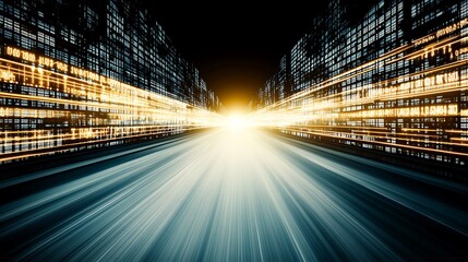 Abstract futuristic digital light tunnel creating fast forward movement