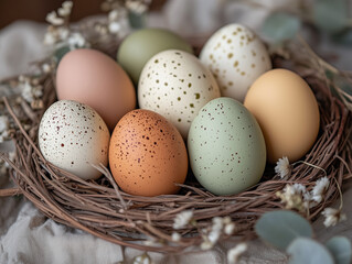 Elegant  Easter Nest with Decorated Eggs