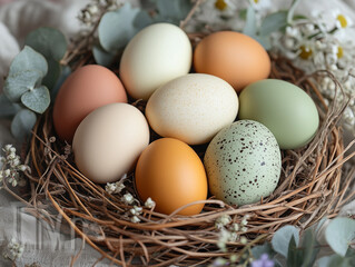 Elegant  Easter Nest with Decorated Eggs