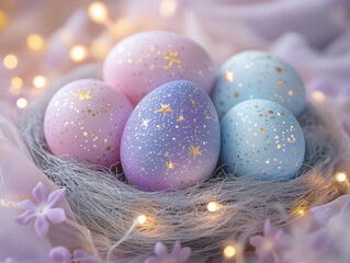 Elegant  Easter Nest with Decorated Eggs