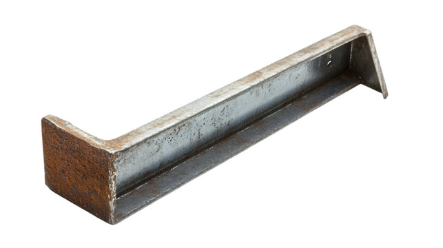 "Rusty Metal L-Beam Isolated on White Background &ndash; Industrial Steel Construction Material for Structural Engineering, Architecture, Manufacturing, Heavy Duty Framework, and Mechanical Design"

