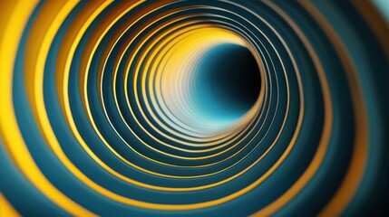 Obraz premium Immerse yourself in the mesmerizing glow of blue and yellow lines creating a stunning 3D spiral tunnel in a dark atmosphere.