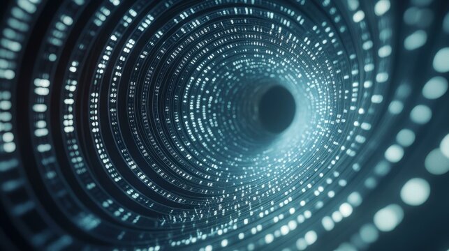 Explore the intricate details of a binary tunnel, showcasing dynamic currency flow and highspeed transfers in cool tones.