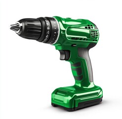 Green cordless drill isolated on white