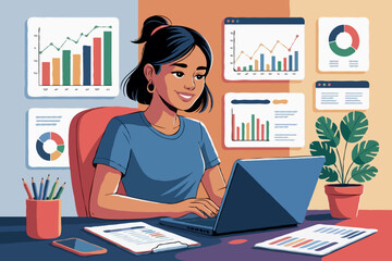 Young Female Data Analyst - Vector Illustration