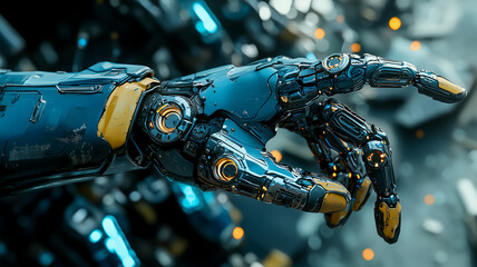 Fototapeta premium Detailed view of a sophisticated robotic hand with intricate mechanisms, showcasing the marvel of advanced engineering and precision.