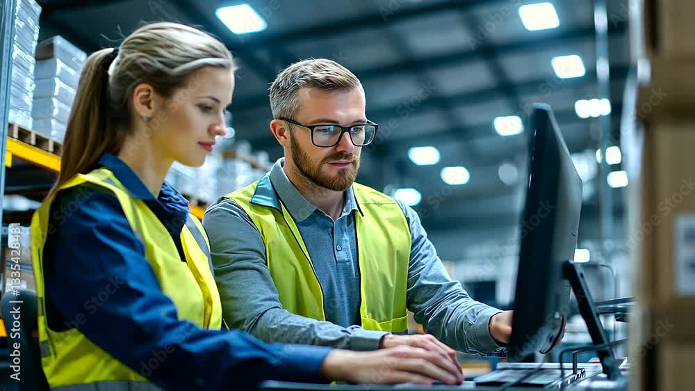 Poster streamlined warehouse operations utilizing cutting-edge automation for enhanced efficiency.