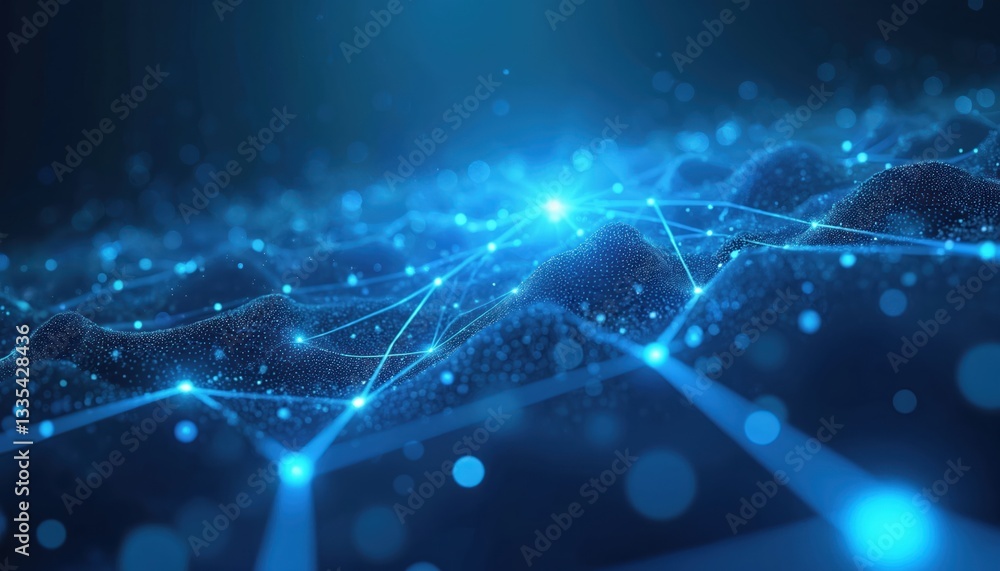 Aufkleber luminous blue network connection sparkles with dots background. generative ai based abstract tech de