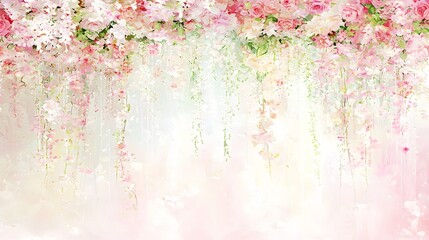 Delicate Pink Blossoms Cascading Softly Against a Tranquil Abstract Background