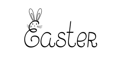 Happy Easter spring holiday handwritten lettering, simple linear traditional phrase, cute design element for greeting card, invitation, poster, banner, any decor purposes, horror story concept
