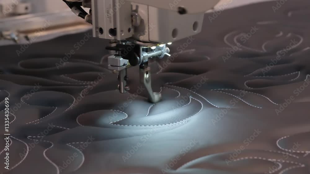Leinwandbilder sewing machine is in use on a black fabric. the machine is making a pattern on the fabric