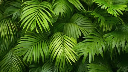 Lush Green Tropical Foliage with Water Droplets
