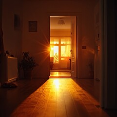 A high-speed capture of the door slightly opening, revealing a warm-lit home interior