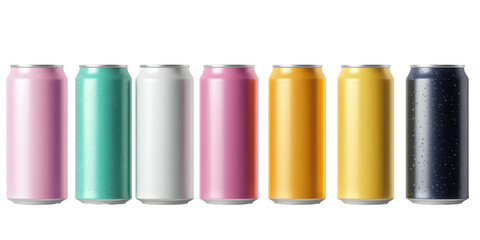 Collection of generic 330ml colorful aluminum cans png, isolated on transparent background, brandless soda or beer can for mockup, hd 
