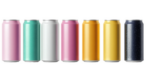 Collection of generic 330ml colorful aluminum cans png, isolated on transparent background, brandless soda or beer can for mockup, hd 

