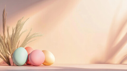 Fototapeta premium Soft pastel Easter eggs on beige background
