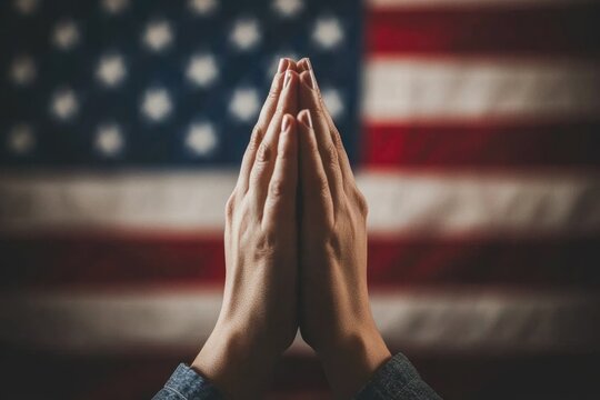 Spiritual reflection: National Day of Prayer, faithful devotion, sacred tradition, heartfelt supplication, divine guidance, American flag, religious observance, solemn appeal, united belief
