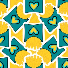 Cartoon food seamless french fries pattern for wrapping paper and fabrics and linens and kids clothes print