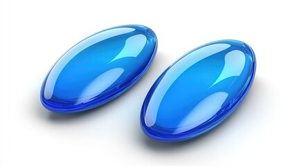 Two glossy, vibrant blue oval pills