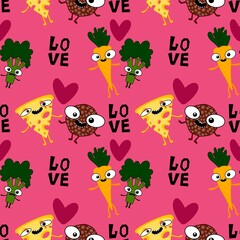 Cartoon food seamless sausage and cheese pattern for wrapping paper and fabrics and linens and kids clothes print