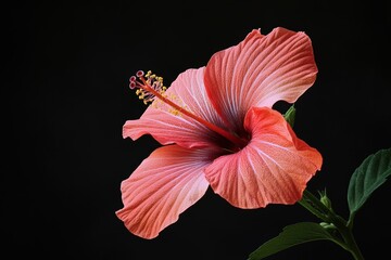A beautiful coral colored flower displays its delicate petals fully