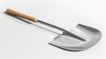 A sturdy shovel with a wooden handle and metallic blade ideal for gardening construction and