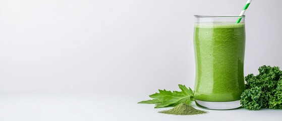 Top Down View of a Healthy Green Detox Smoothie with Ingredients