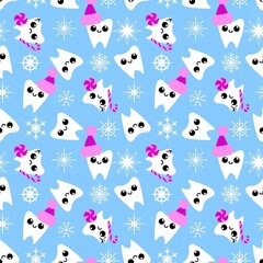 Medicine seamless teeth Christmas pattern for wrapping paper and fabrics and linens