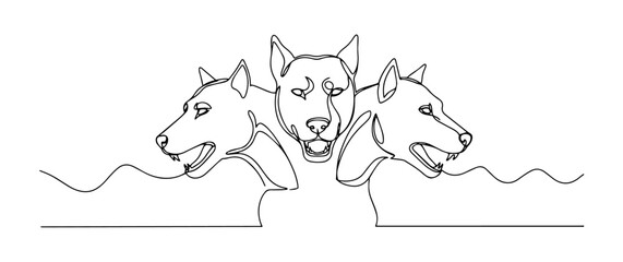 cerberus three headed dog vector monoline one line line art greek mythology