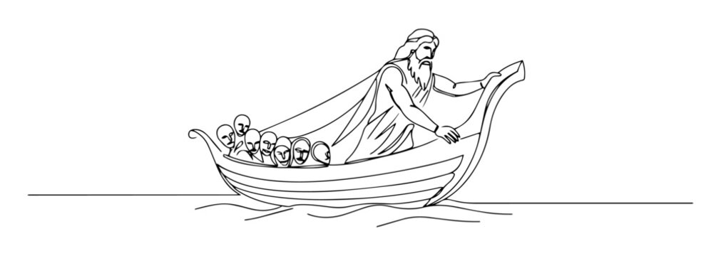 charon ferryman vector monoline one line line art greek mythology