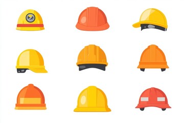 Various Safety Hard Hats on White Background