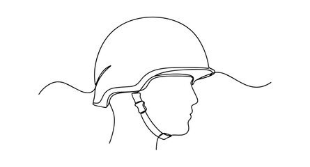 military helmet monoline vector, one line army protection line art