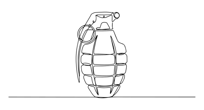 grenade monoline vector, one line military weapon line art