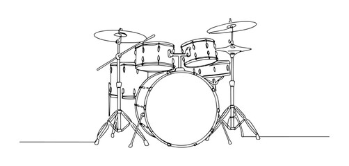 drum set monoline vector, one line percussion line art