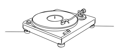 vintage record player turntable vector line art monoline one line illustration outline drawing