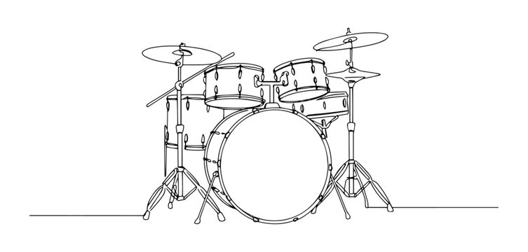drum set monoline vector, one line percussion line art