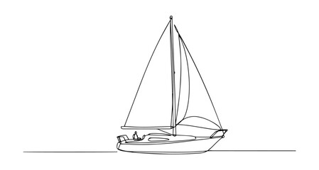 sailboat on the sea line art vector monoline style