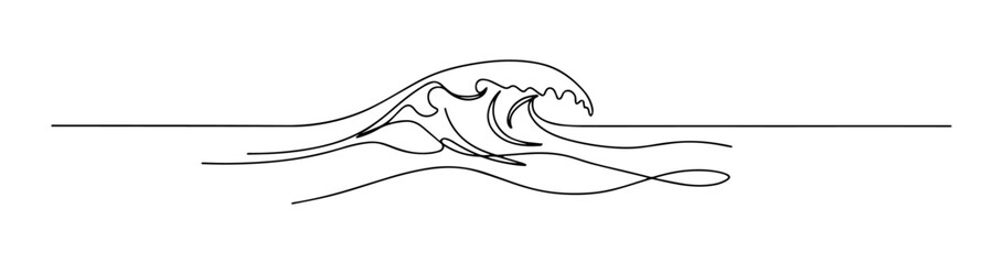 ocean wave continous one line vector drawing line art © Wieslaw