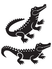 Alligator Icon Set Silhouettes Illustration