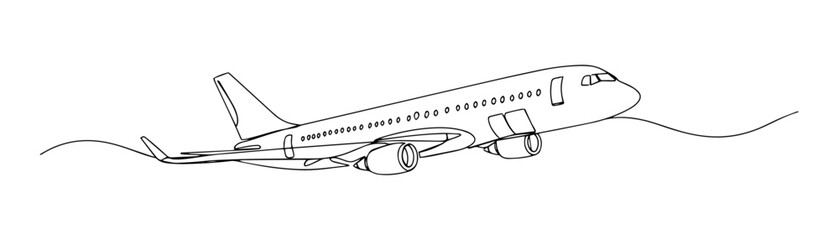 passenger plane in flight thin line art style vector © Wieslaw