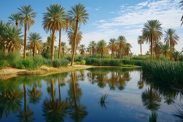Obraz premium sandy retreat boasting green palm trees and a bold aura of succeeding beyond limits 