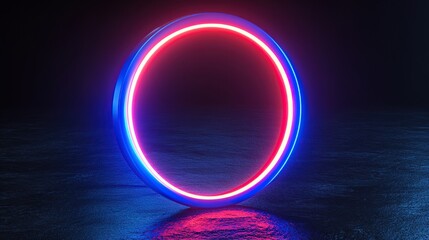 Obraz premium Neon circle portal on dark surface