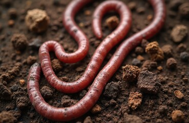 Obraz premium Closeup photo of earthworms in fertile soil. Dirt loam ground. Composting aeration nature organic worms symbolize agriculture ecosystem sustainability environment choice responsibility consciousness