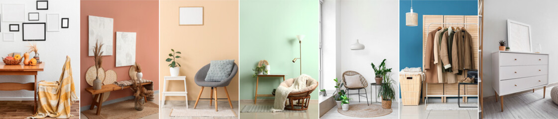 Set of minimalist domestic interiors