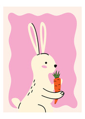 Set of Easter Posters in Abstract 90s Retro Style. Spring Wall Art, Minimalist Vector Designs with Rabbits and Eggs. Hand Drawn Doodle Style Posters Easter Theme